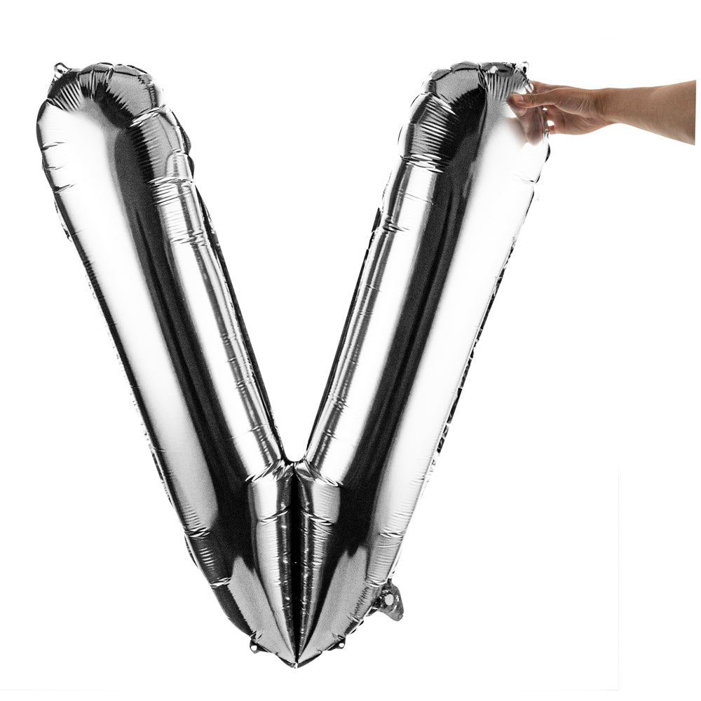 Balloonify Silver Mylar Letter V Balloon - 40 Inch Large Foil Alphabet Balloon for Birthday Parties, Baby Showers & Wedding Decorations (1 Count Box)