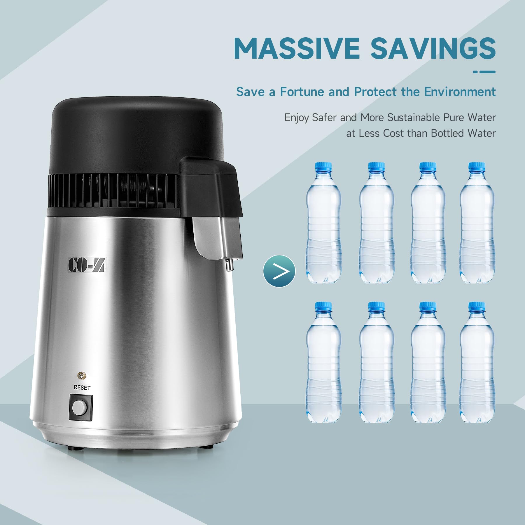 CO-Z 4L Brushed Stainless Steel Water Distiller Machine | Home Distilled Water Maker with Glass Pot | Water Purification System for Clean Drinking Water | Perfect for Home, Office, and Emergency Preparedness