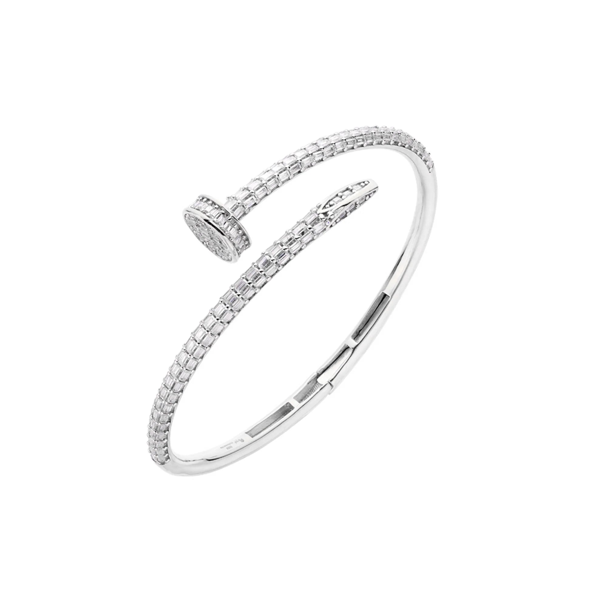 Moissanite Bangle Bracelet for Women - 925 Sterling Silver Nail Bracelet Jewelry Gift - Perfect for Weddings, Parties & Everyday Wear