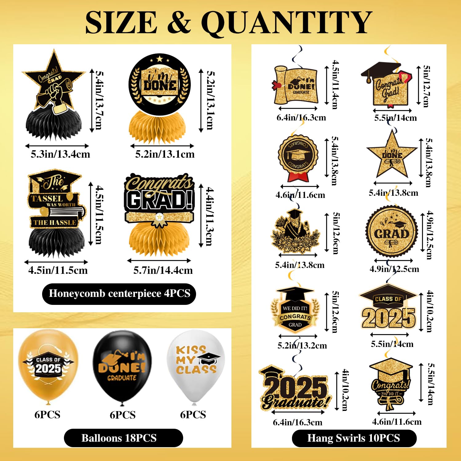 2025 Gold Graduation Decorations Set - Congrats Grad Banner, Class of 2025 Backdrop, Balloons & Streamers Kit - Complete Party Supplies for High School & College Graduation Celebrations | Perfect for Graduation Parties, Photo Booths & Commencement Decor