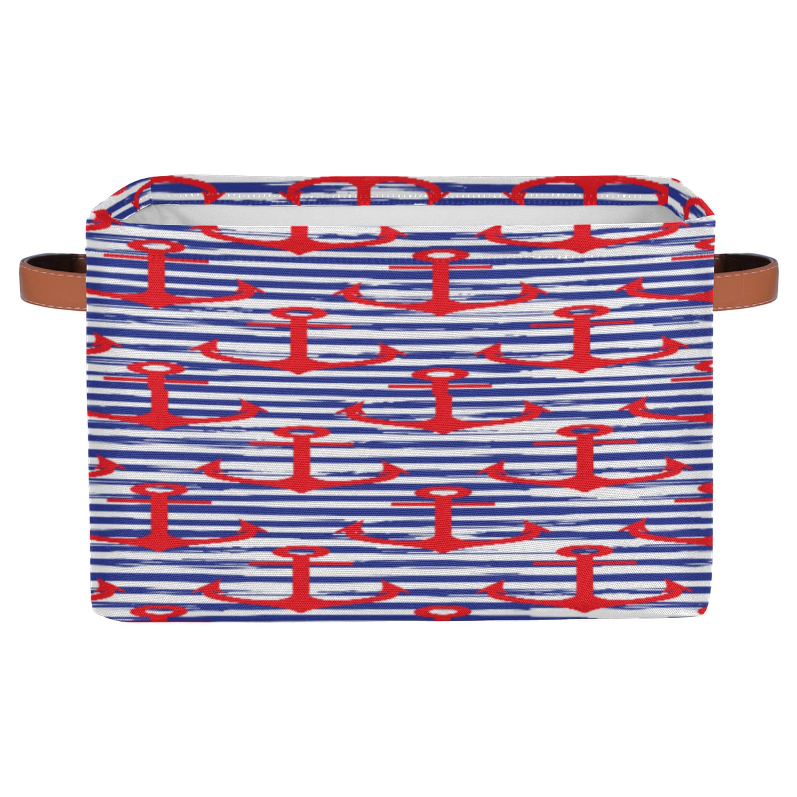 Red Anchor Blue Wave Collapsible Rectangle Storage Basket with Handles - Waterproof Canvas Organizer Bin for Toys, Books, Clothes | Perfect for Closet, Nursery, Playroom & Gift Giving