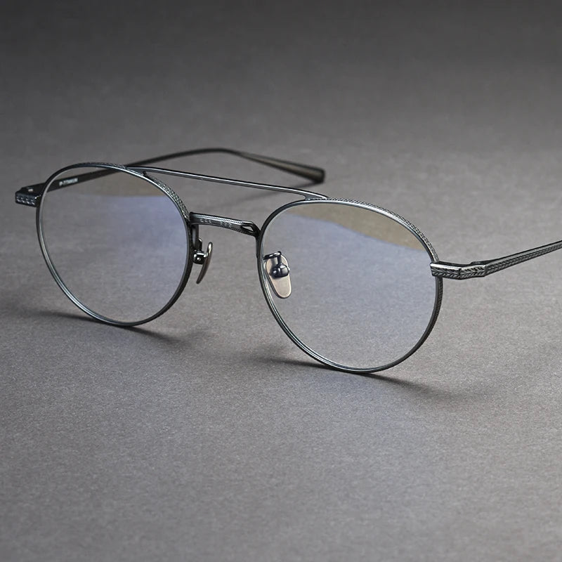 Unisex Black Titanium Full Rim Round Double Bridge Eyeglasses N020 - Stylish & Durable for Work, Reading & Fashion