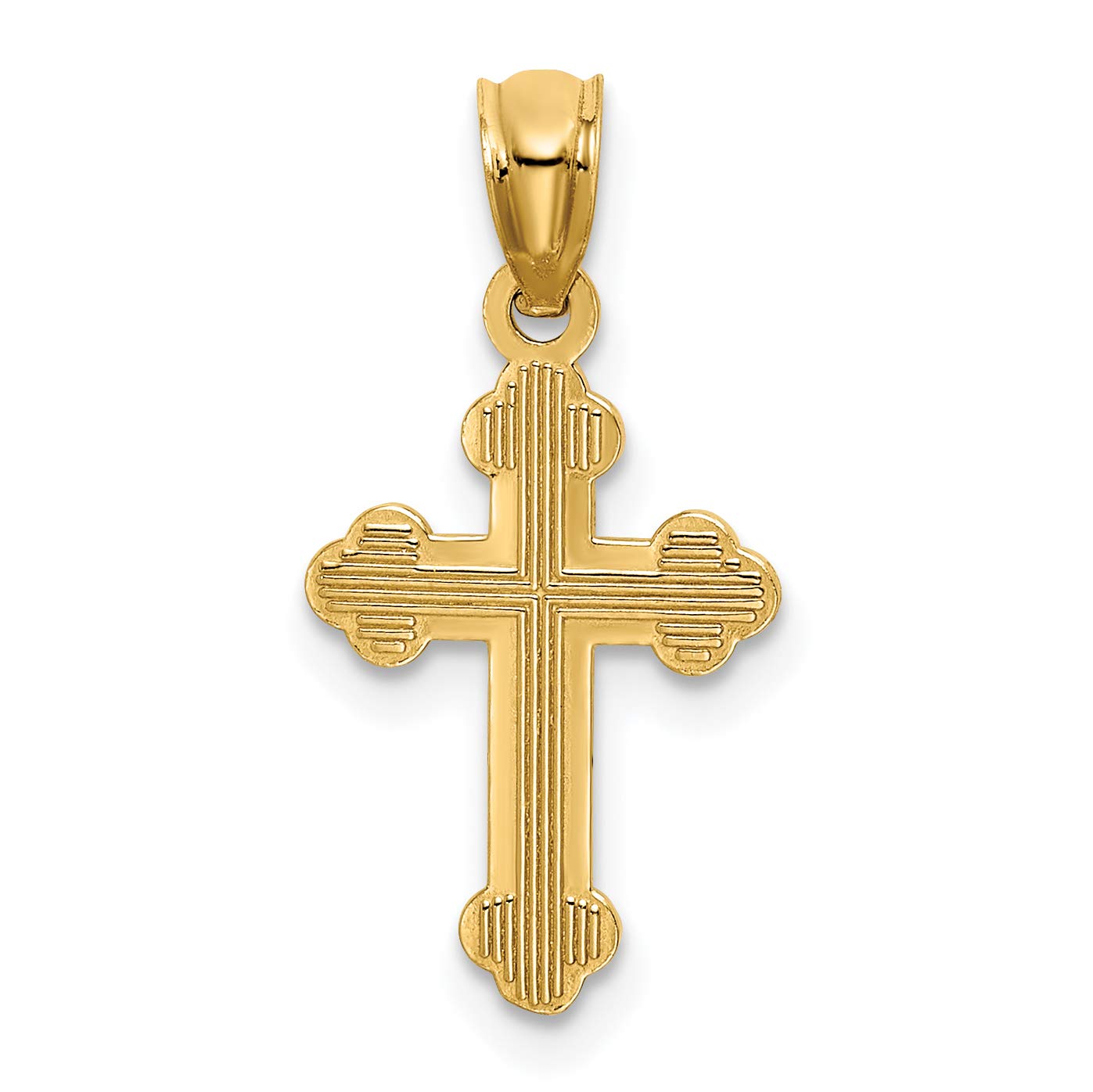 14K Solid Yellow Gold Budded Holy Cross Necklace - Religious Chain Pendant for Jesus Christ - Christian Jewelry Gift for Baptism, Confirmation & Church Events