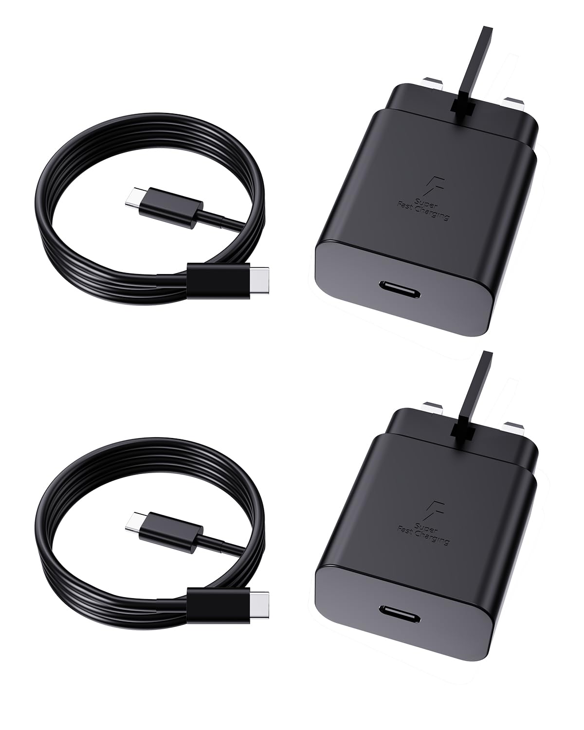 45W Super Fast USB-C Charger 2 Pack with 5A Type-C Cable - Compatible with Samsung Galaxy S25/S24/S23/S22/S21 Series, A56/A55/A36/A16, Z Fold 6/Flip 6 & Tab S10/S9 - Fast Charging for Phones & Tablets at Home, Office or Travel