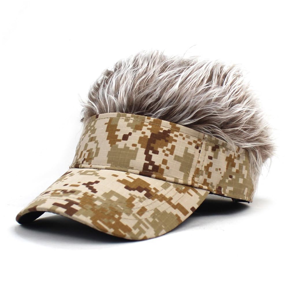 YEKEYI Spiked Funny Golf Visor Hat - Adjustable Novelty Hair Wig Cap with Peaked Brim for Sun Protection - Perfect for Costume Parties, Halloween, Golf Outings & Beach Vacations