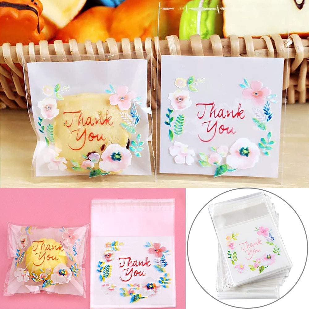 Chocozone 100 Pack Self-Adhesive Guddy Bags - 10cmx10cm Party Favor Bags, Cookie Bags & Chocolate Pouches for Birthday Parties, Wedding Favors, Baby Showers & Return Gifts