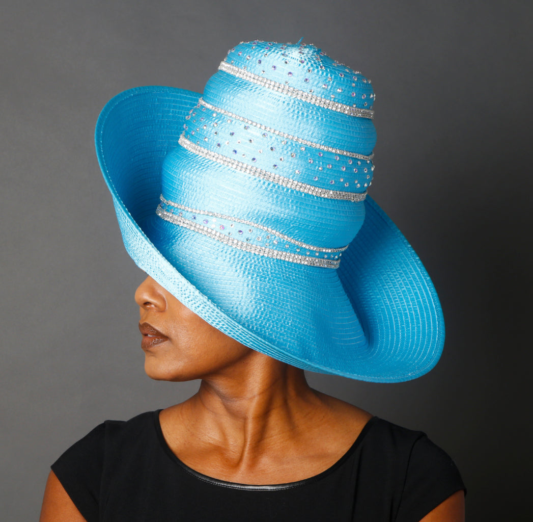 Turquoise Blue Satin Dress Hat for Women | Elegant Wide Brim Sun Hat for Beach, Wedding & Outdoor Events | OE0021