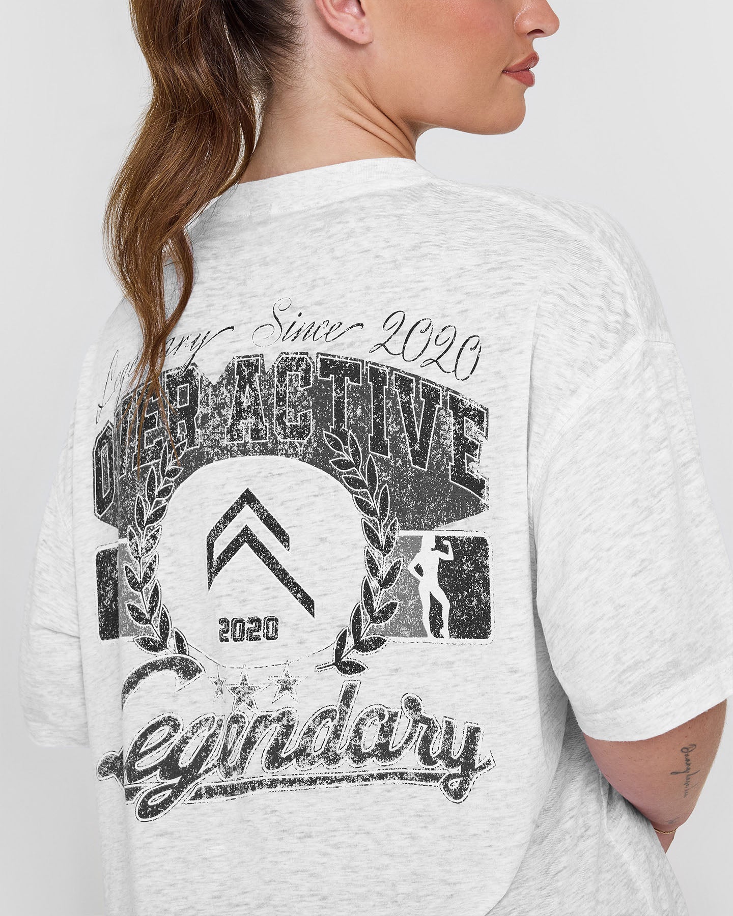 Legendary Graphic Print Washed Cotton T-Shirt for Men - Light Grey Marl | Vintage Style Casual Tee for Streetwear & Everyday Outfits