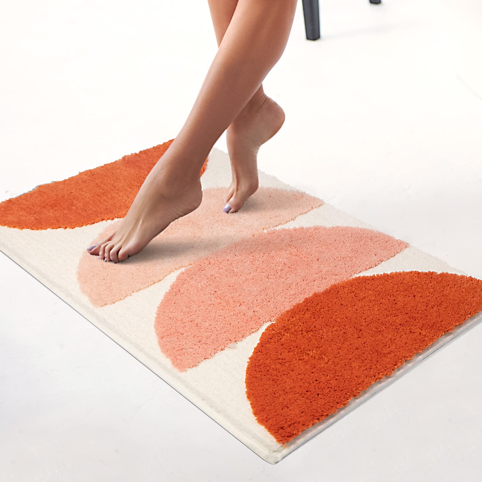 RORA Pink Boho Bathroom Rugs - Non-Slip Washable Small Bath Mats (17”x24”) - Water Absorbent Decor for Bathroom, Shower & Vanity Area