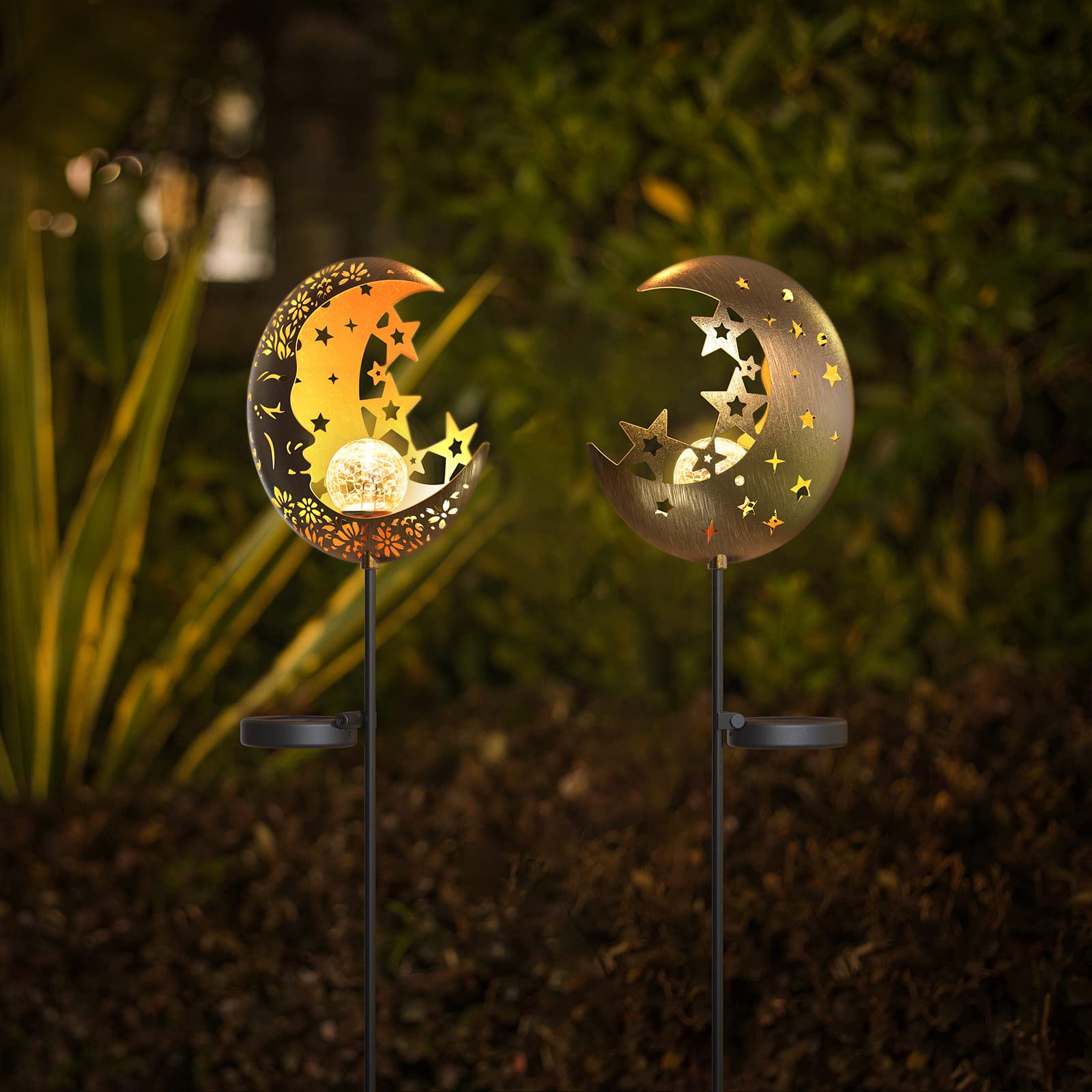 Solar Powered Moon & Star Lanterns - Waterproof Outdoor Garden Lights with Warm White LED for Patio, Pathway, Yard Decor | Perfect for Romantic Nights, Garden Parties & Landscape Lighting