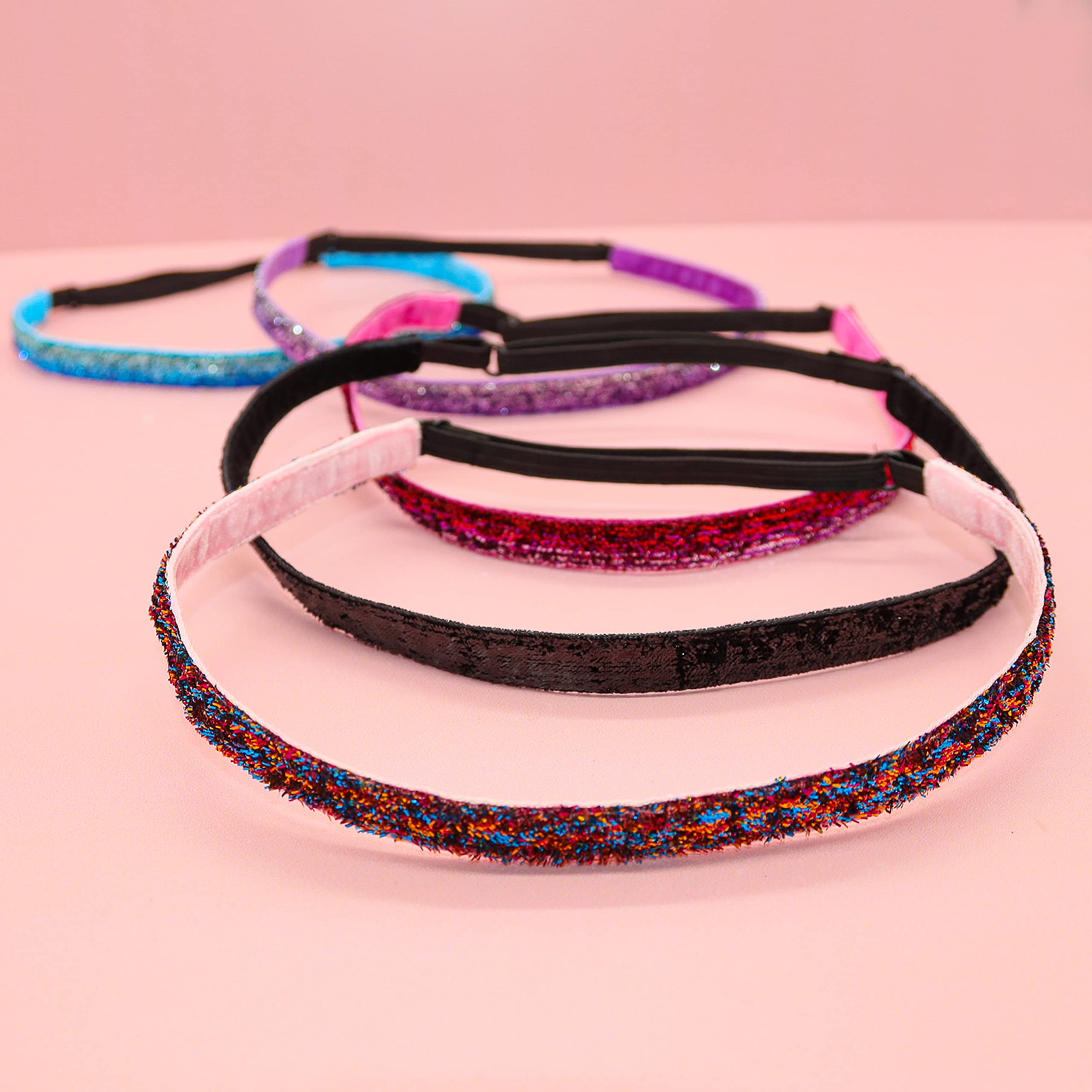 **FROG SAC 6-Pack Glitter Headbands for Girls & Teens – Adjustable Non-Slip Thin Stretch Elastic Sports Headband – Cute Athletic Hair Accessories for Kids – Perfect for Running, Yoga, Dance & School**