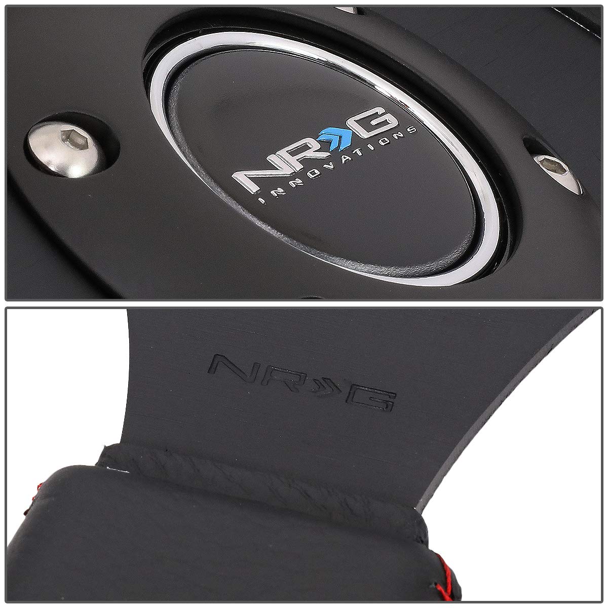 NRG Innovations RST-007R 320mm Leather Grip Racing Steering Wheel with Dual Side Buttons - Universal Fit for Drifting, Track Racing & Car Enthusiasts - Includes Free LED Keychain Flashlight for Night Use