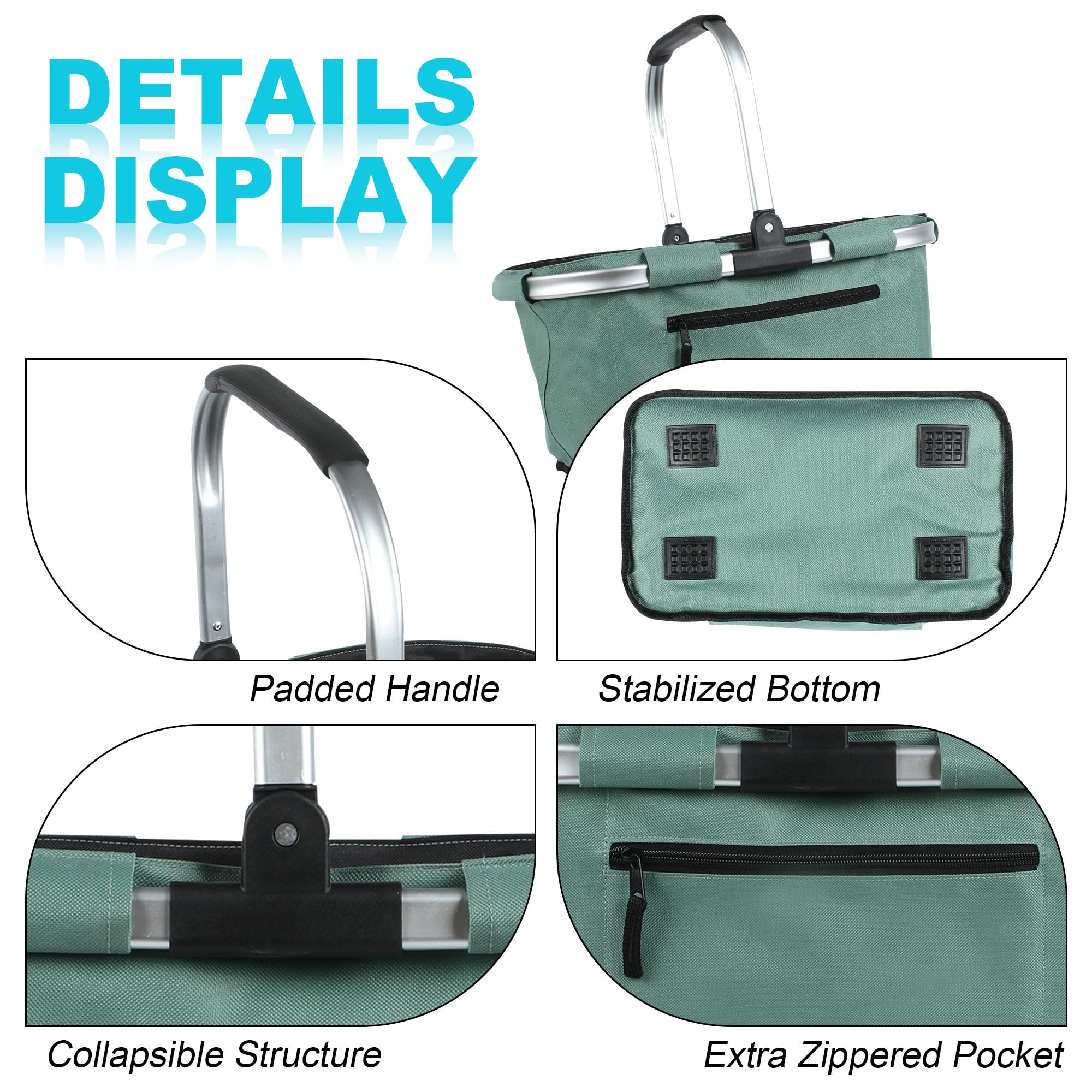 SIYUAN 22L Collapsible Picnic Basket with Handle - Portable Folding Grocery Basket for Shopping, Laundry & Travel - Reusable Green Storage Organizer for Outdoor Picnics, Beach Trips & Camping