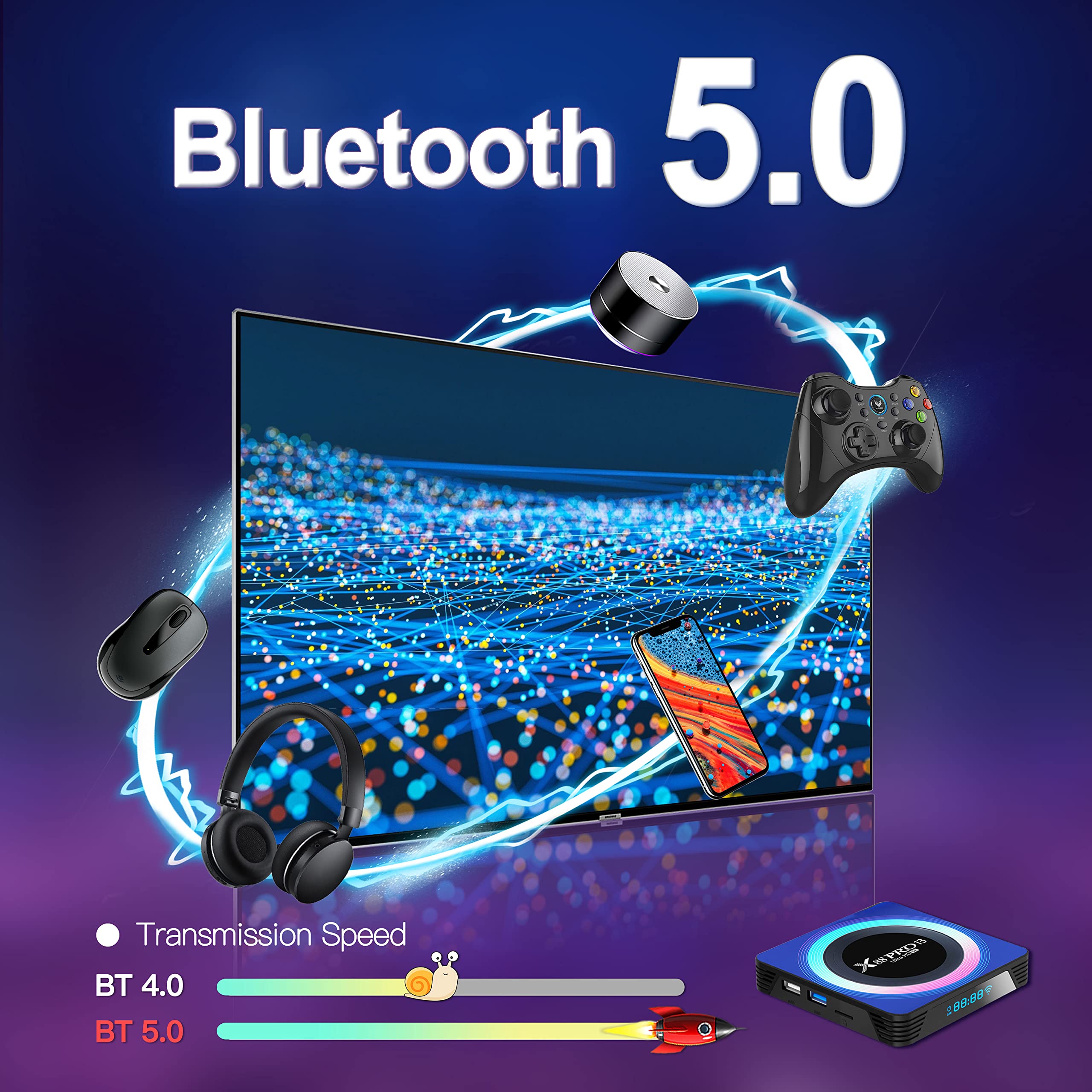 EASYTONE 2025 Android TV Box 13.0 - 4GB RAM 64GB Storage, RK3528 Quad Core Processor, WiFi 6 Dual Band (2.4/5.8GHz), Bluetooth 5.0, Ethernet, 8K/6K Ultra HD Streaming - Includes Mini Wireless Keyboard - Perfect for Home Entertainment, Streaming Netflix, YouTube, Gaming and Smart TV Experience