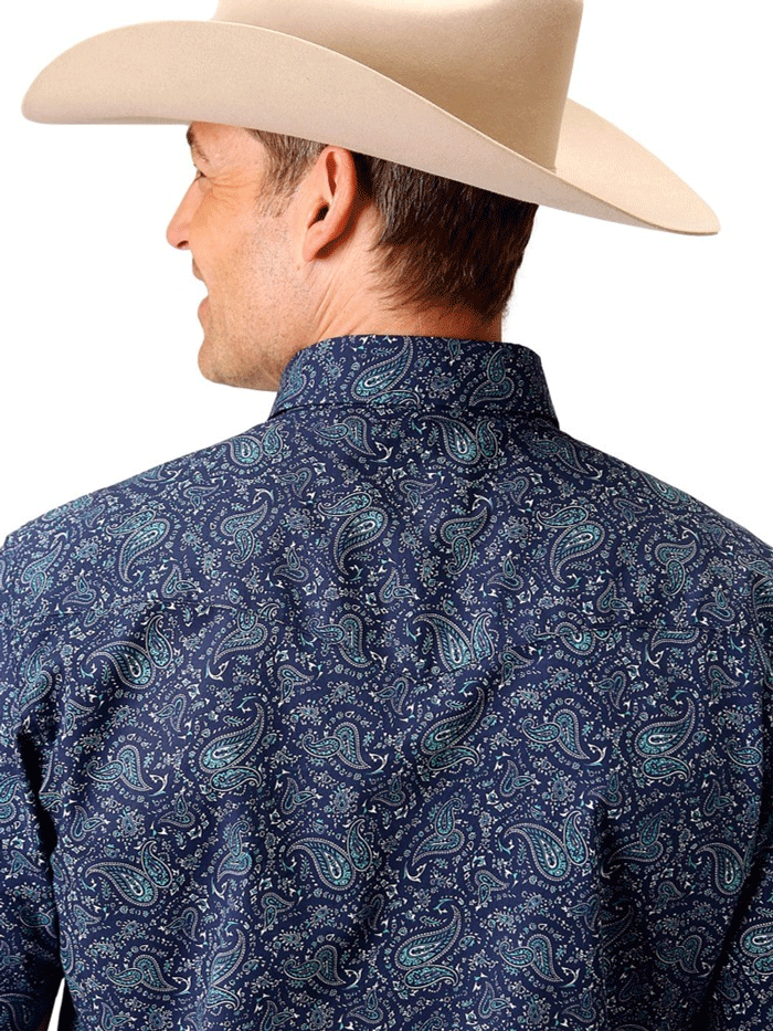 Roper Men's Short Sleeve Paisley Print Casual Shirt in Blue - Perfect for Summer Outings, Country Music Festivals & Western Style Fashion