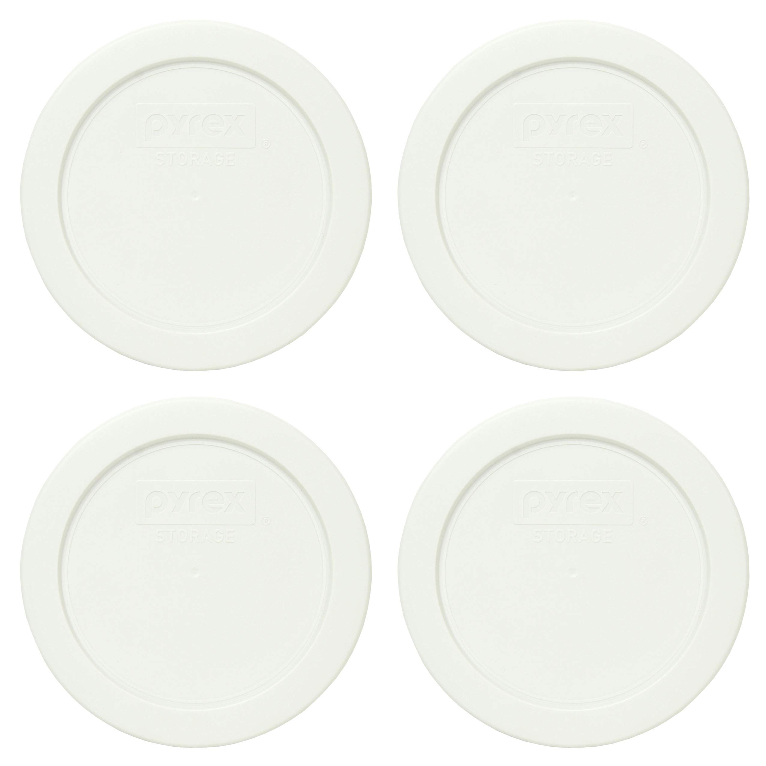 Pyrex 7200-PC 4-Pack White Round Plastic Food Storage Lids | BPA-Free | Made in USA | Perfect for Meal Prep, Leftovers & Refrigerator Organization