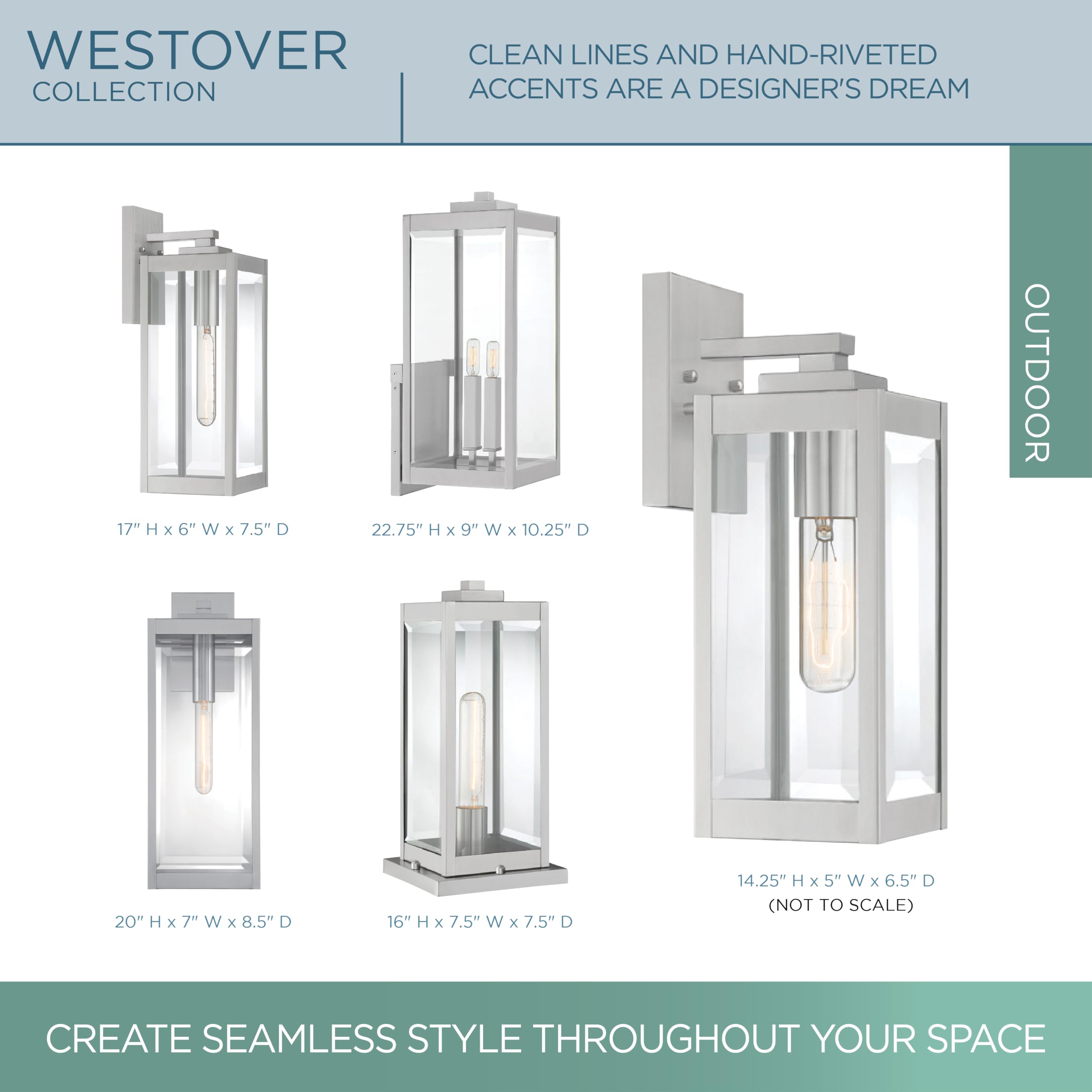 Quoizel Westover 17-Inch Modern Wall Sconce - Stainless Steel 1-Light Outdoor Fixture with Clear Beveled Glass - 100W Industrial Design Wall Lantern for Porch, Patio, Gazebo, Yard & Entryway Lighting | Weather-Resistant & Energy-Efficient