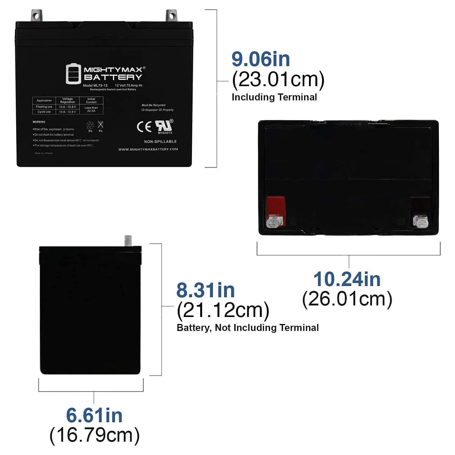 Mighty Max 12V 75Ah Rechargeable SLA Battery - Replacement for Alpha Technologies EBP-48E - Perfect for UPS Backup, Solar Power Systems & Emergency Lighting