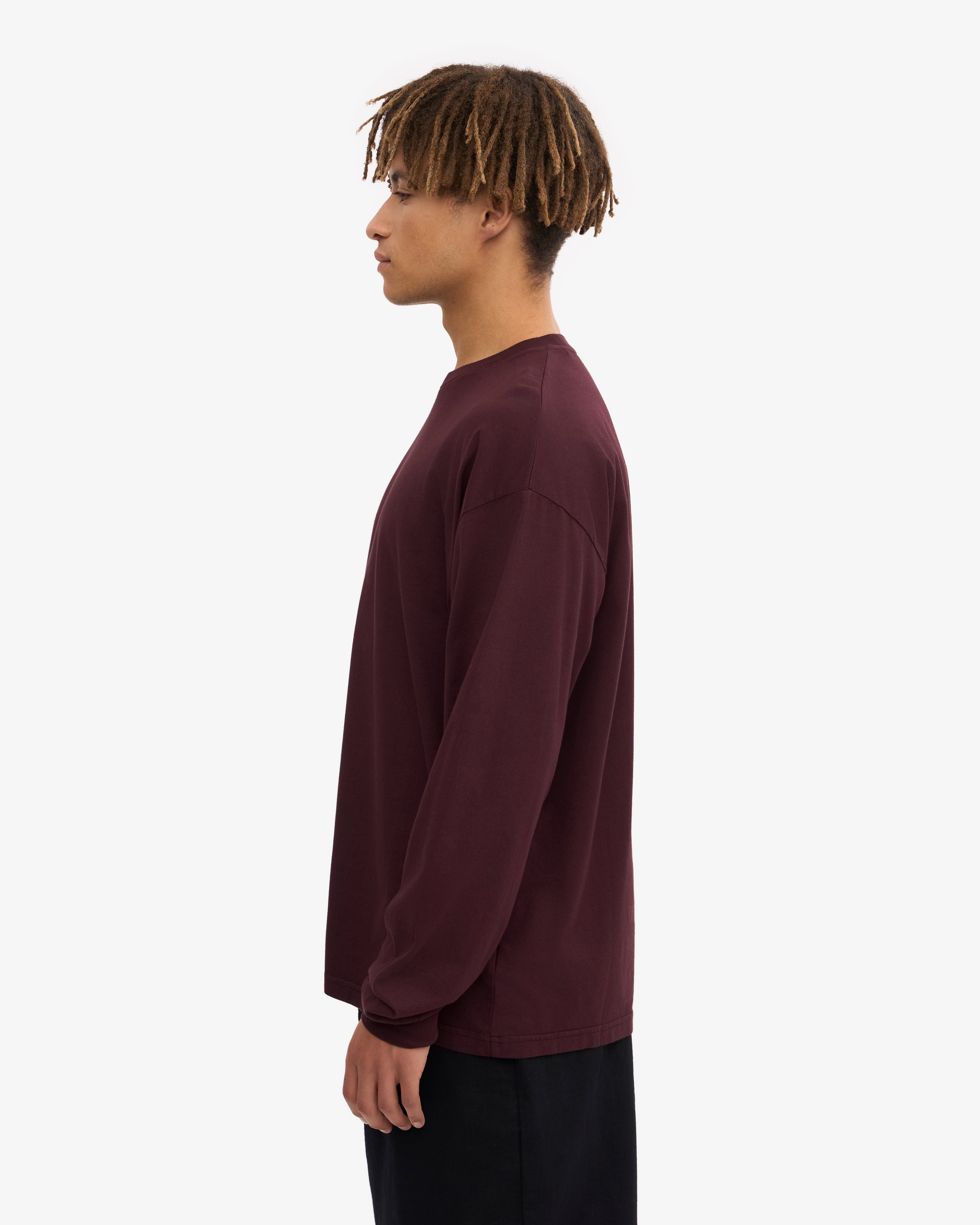 Oversized Organic Long Sleeve T-Shirt for Women - Soft Cotton, Oxblood Red - Perfect for Casual Wear, Layering & Fall Fashion
