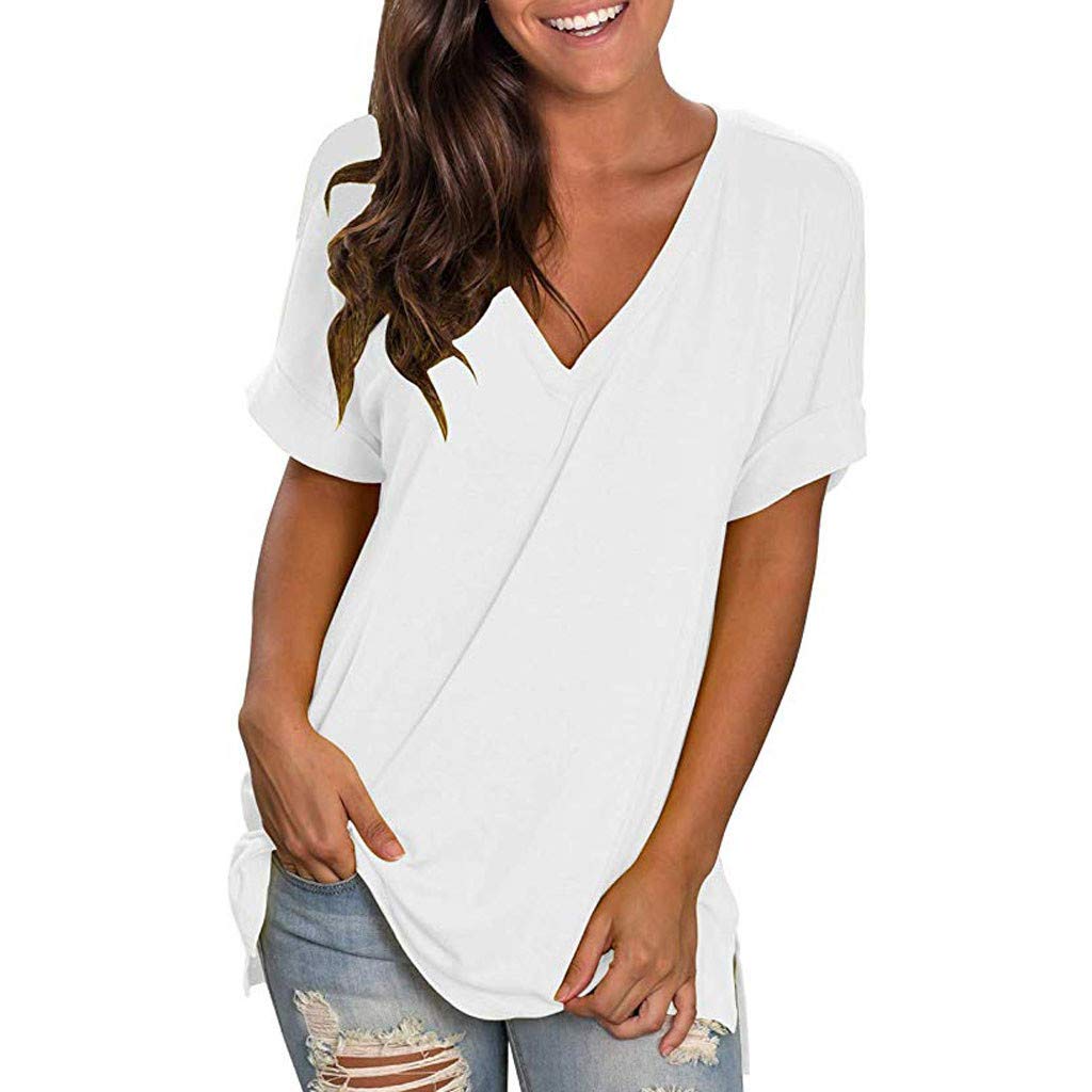 Women's Summer V-Neck Short Sleeve Casual Tunic Blouse - Plus Size Flowy Top for Beach, Work & Everyday Wear