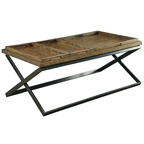 Furniture of America Pamayu Metal Coffee Table with Trays in Weathered Oak - Modern Living Room Centerpiece for Home Decor & Entertainment