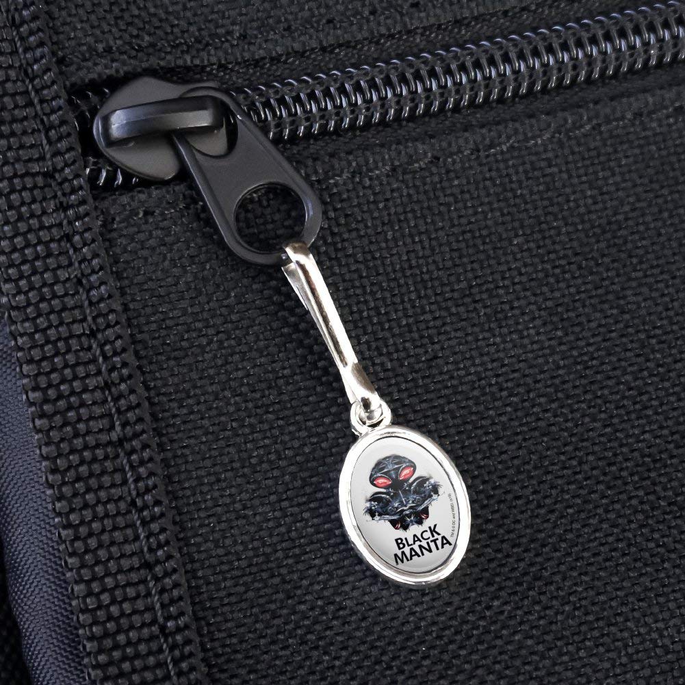 Aquaman Movie Black Manta Antique Oval Charm - Zipper Pull Accessory for Clothes, Purses, Suitcases & Backpacks | DC Comics Superhero Gift for Fans