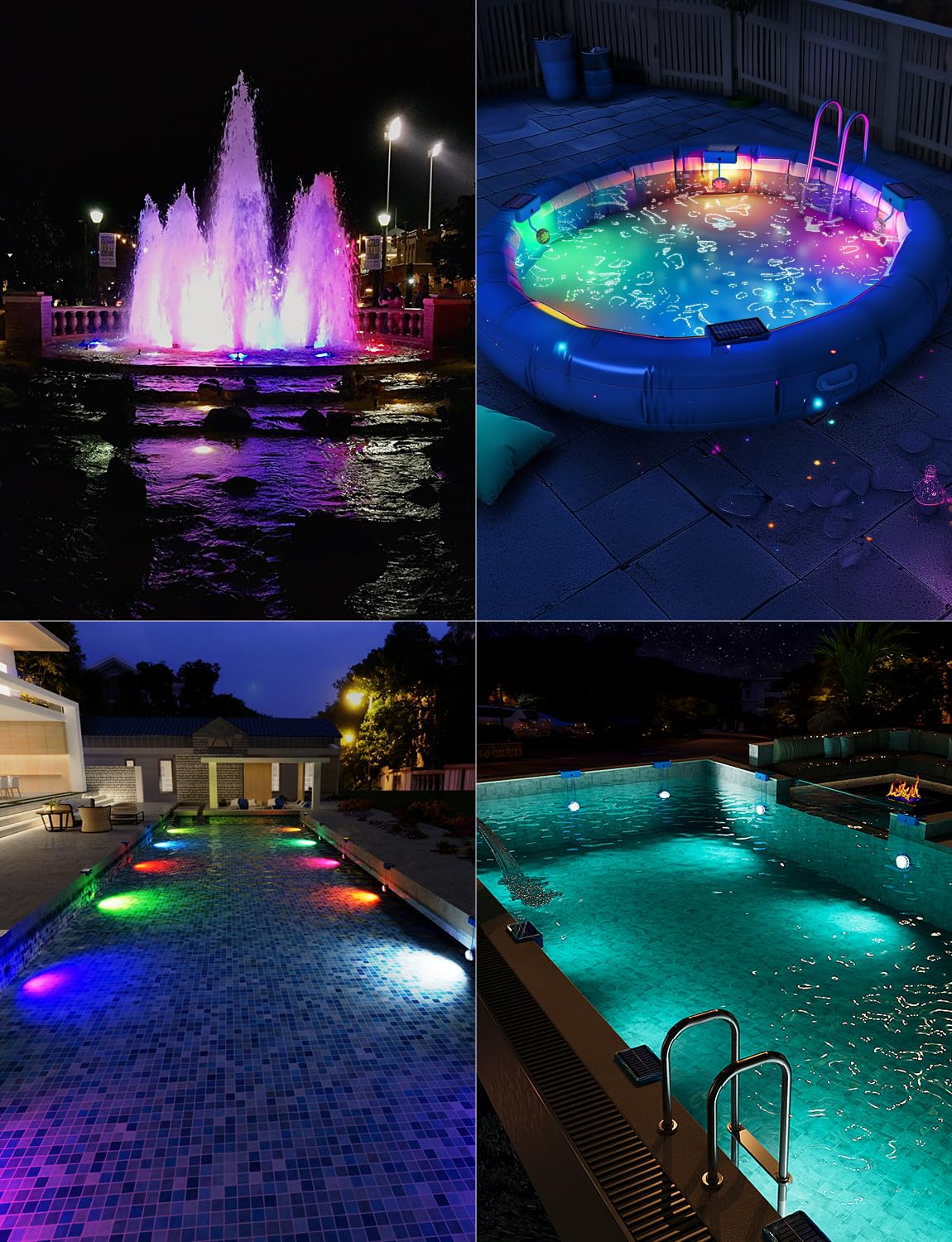 Waterproof Solar LED Lights for Pools & Gardens - 16 Color Changing RGB Outdoor Lights (4 Pack) | Perfect for Backyard, Pathway, and Landscape Lighting