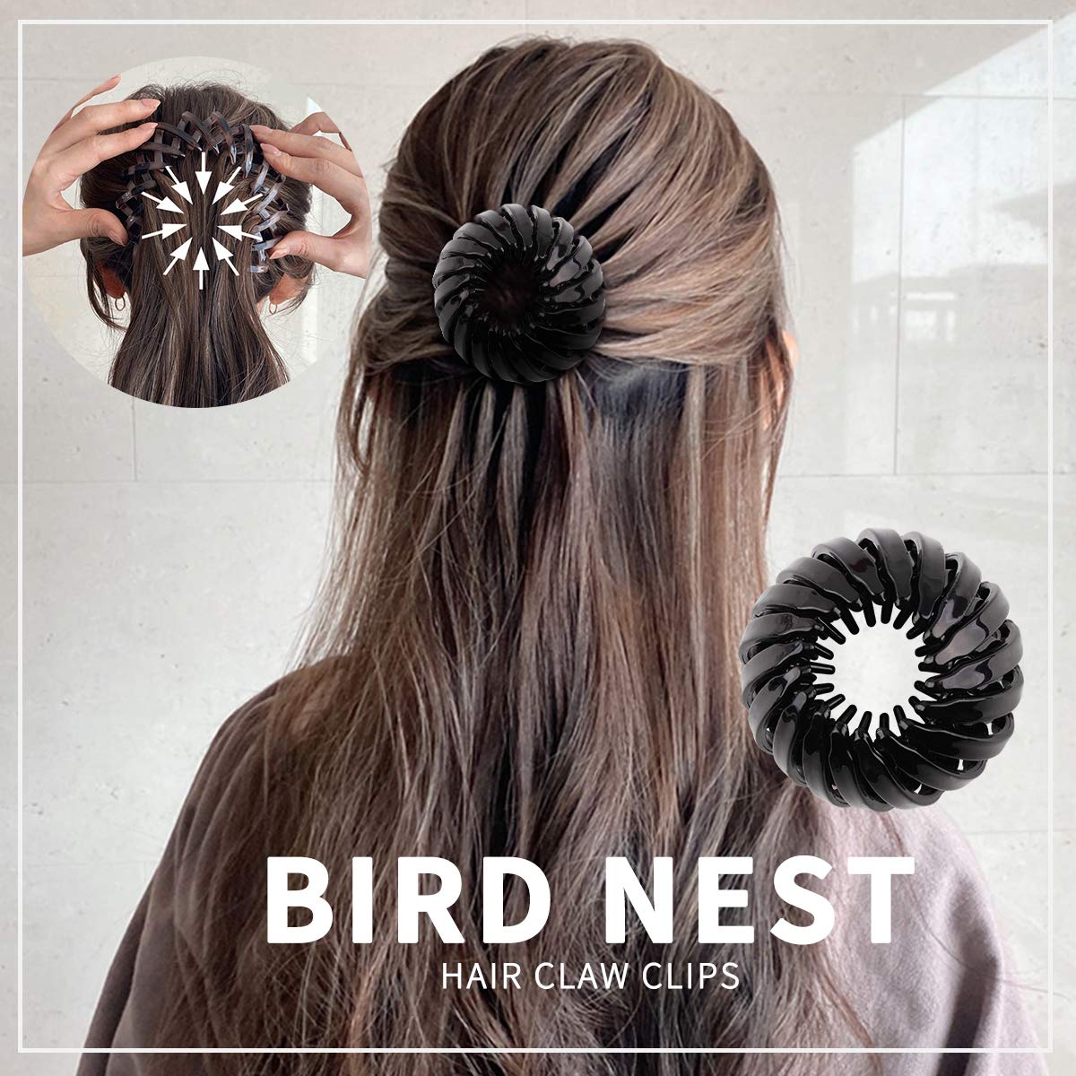 TOBATOBA 3-Piece Bun Maker Hair Clip Set - Expandable Bird Nest Ponytail Holder, Hair Claw Clips for Women & Girls - Perfect for Updos, Curling, and Everyday Hairstyles