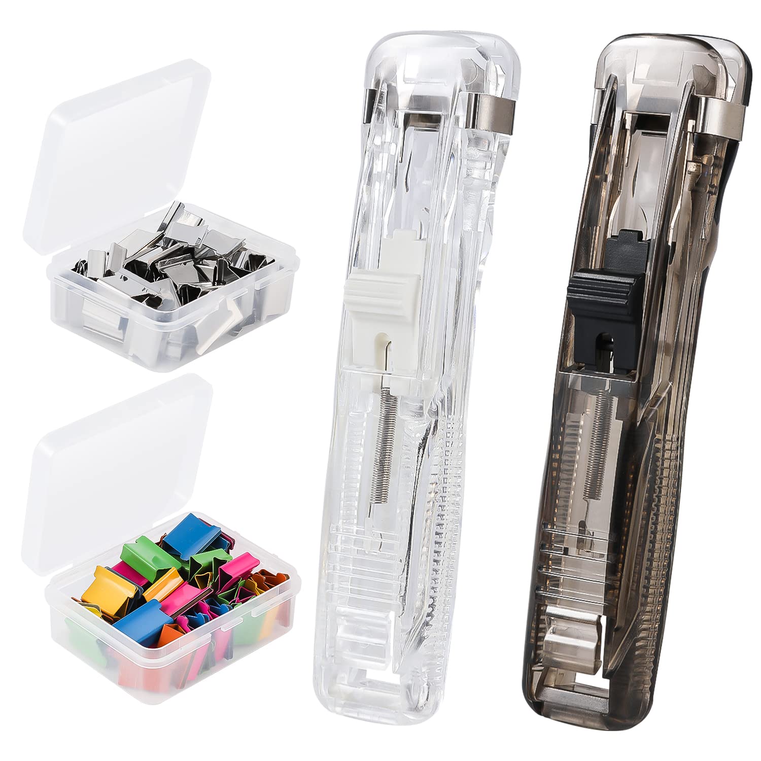 2Pcs Portable Recyclable Handheld Paper Clam Clip Dispensers with 100Pcs Refills - Perfect for Organizing Loose Leaf Papers, Bookbinding, Documents, Reports & School Assignments | Office & Classroom Supplies