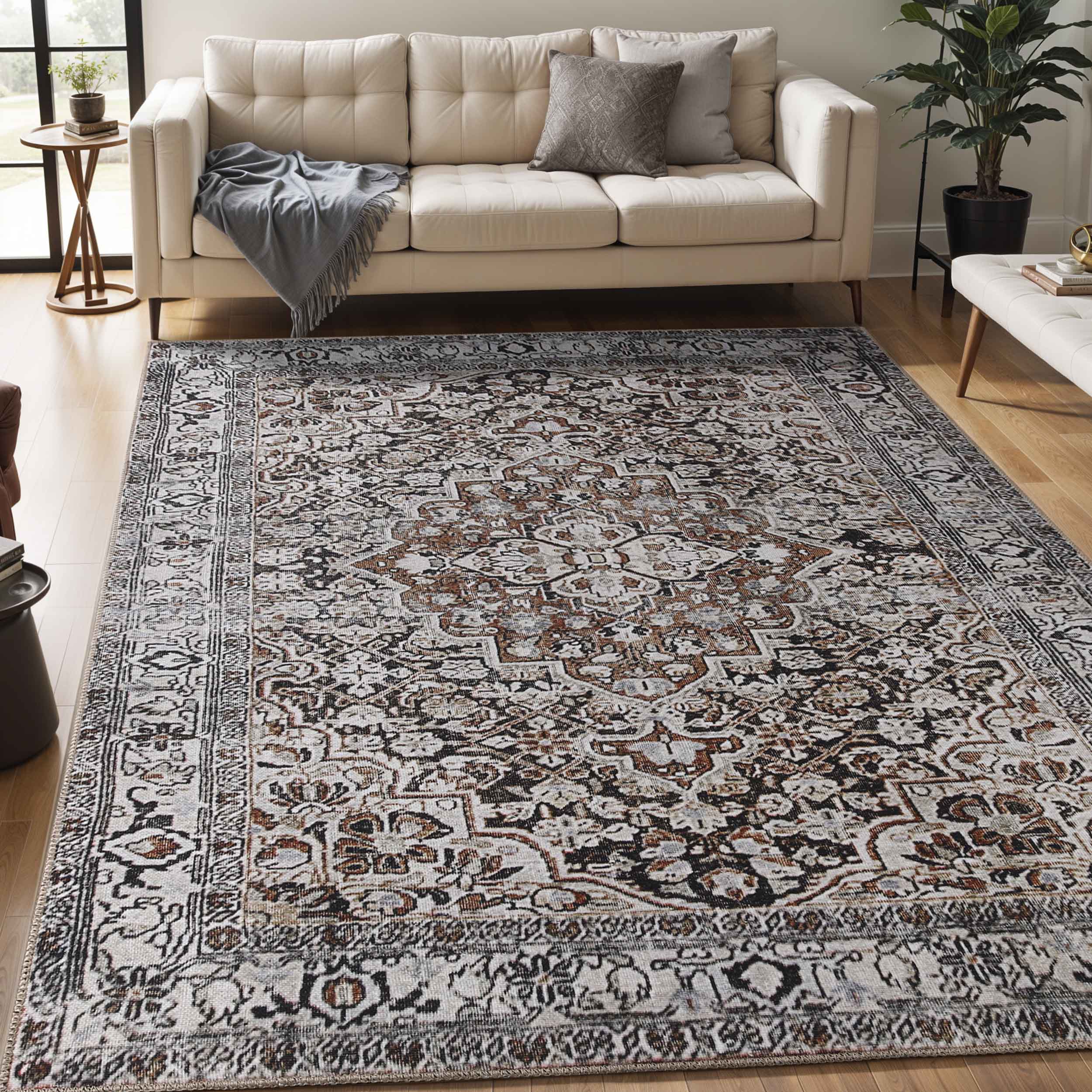 Elodi Geometric Floral Medallion Rug - Large Indoor Area Rug for Living Room, Bedroom, Dining Room | Non-Slip Soft Boho Home Decor
