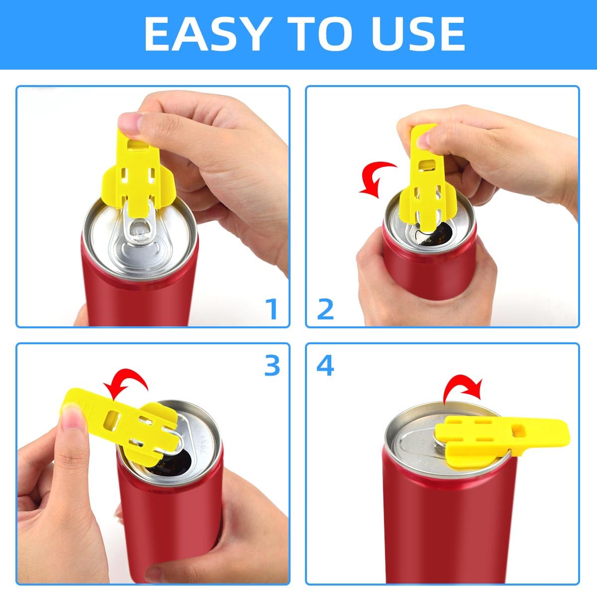 6 Pack Manual Easy Can Opener - Soda Beer Can Openers with Plastic Beverage Cover Protector - Pop Coke Aluminum Drink Shields & Colorful Can Tab Covers - Perfect for Parties, Camping, BBQs & Home Use (6 Colors)