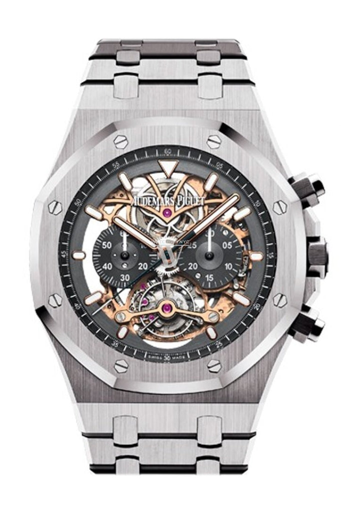 Audemars Piguet Royal Oak 44mm Titanium Men's Watch - Tourbillon Chronograph with Openworked Rhodium Dial (Ref.26347TI.OO.1205TI.01) | Luxury Sports Watch for Business & Formal Occasions