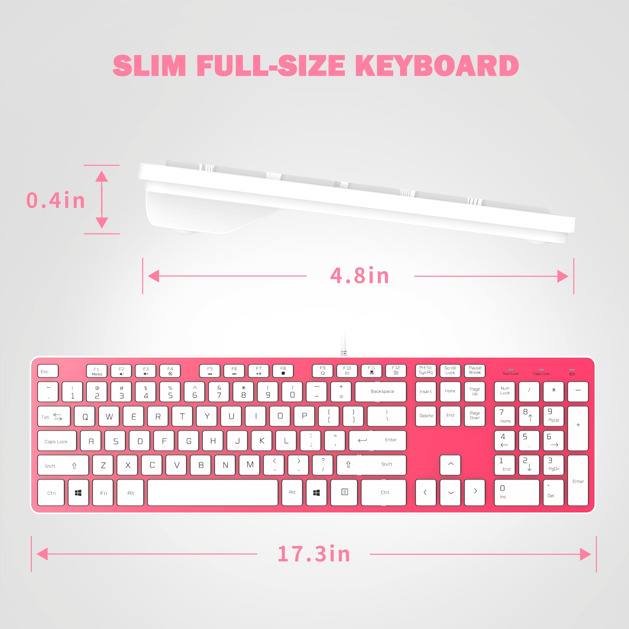Ultra-Slim Wired USB Keyboard with Quiet Chocolate Keys - Ergonomic QWERTY Computer Keyboard for PC (Windows 11/10/8/7/XP/Vista) - Durable & Comfortable Typing for Office, Gaming & Home Use - KB1430 Pink