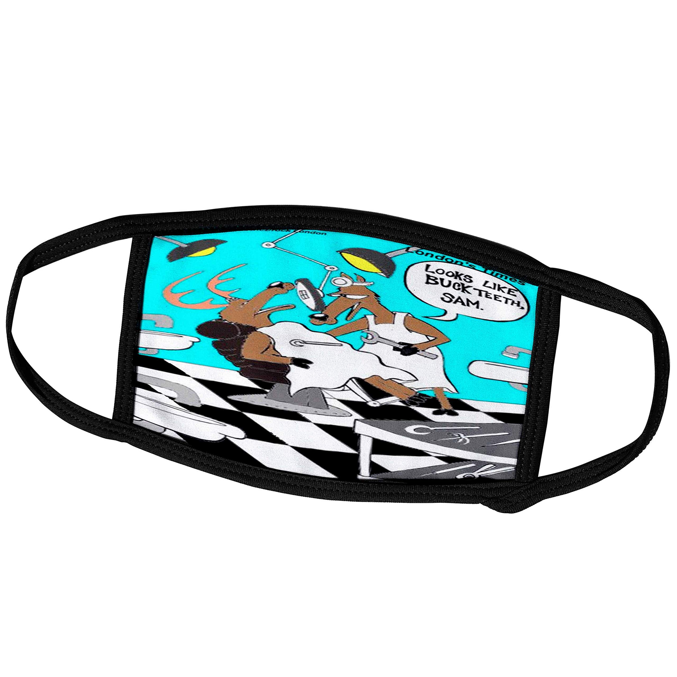3D Rose London's Times Funny Medicine Cartoons Buck Teeth Face Masks (fm_2248_2) - Reusable Cloth Face Coverings for Adults, Humorous Dental Theme - Perfect for Halloween, Costume Parties, and Medical Professionals