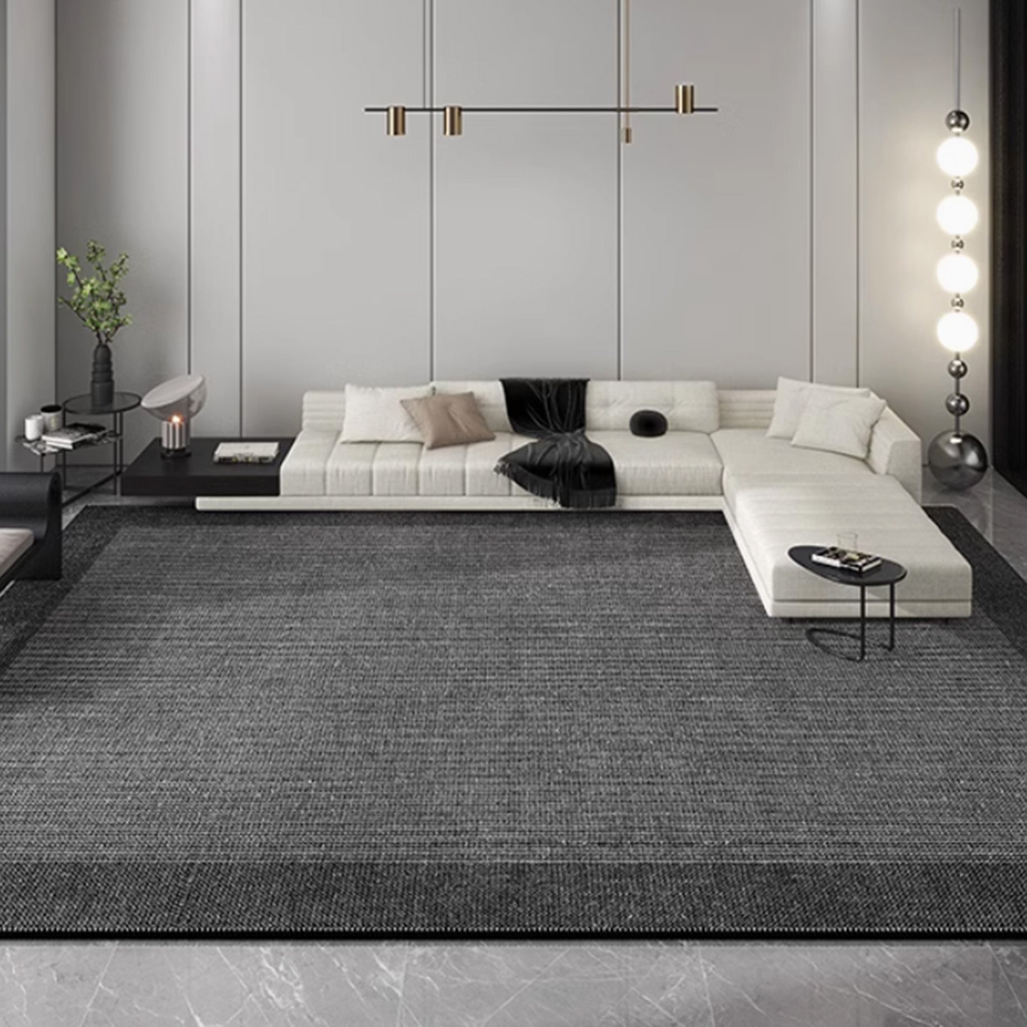 Easy Clean Monochrome Border Spill-Proof Pet-Friendly Area Rug - Stain Resistant & Durable for Living Room, Bedroom & Nursery | Perfect for Homes with Pets & Kids