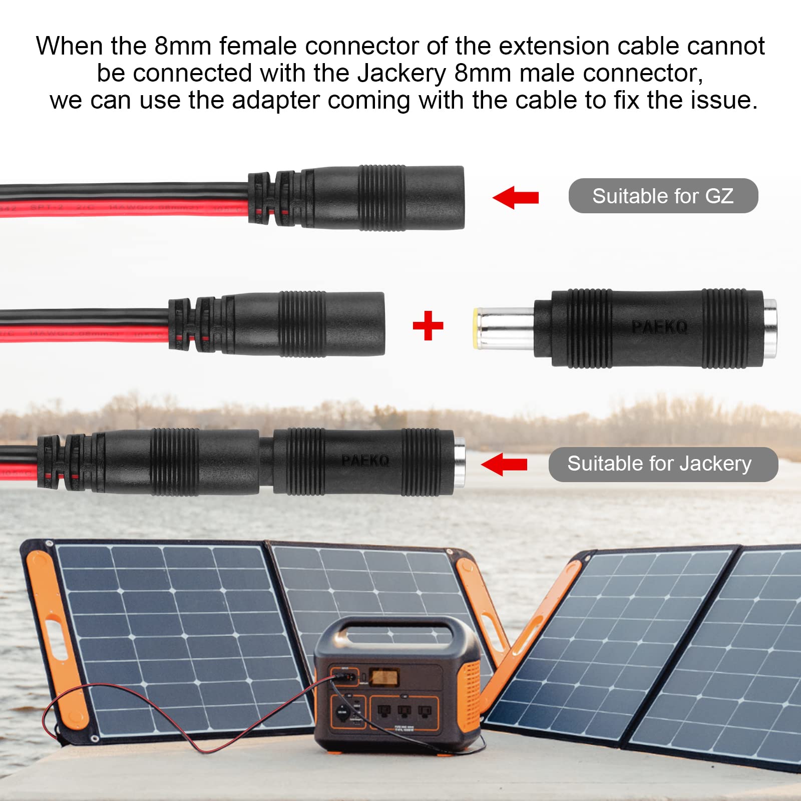 8mm DC Female to SAE Connector Adapter with 14AWG Cable (6Ft) - Solar Panel, RV, Portable Power Station Compatible - Perfect for Off-Grid Power & Emergency Backup
