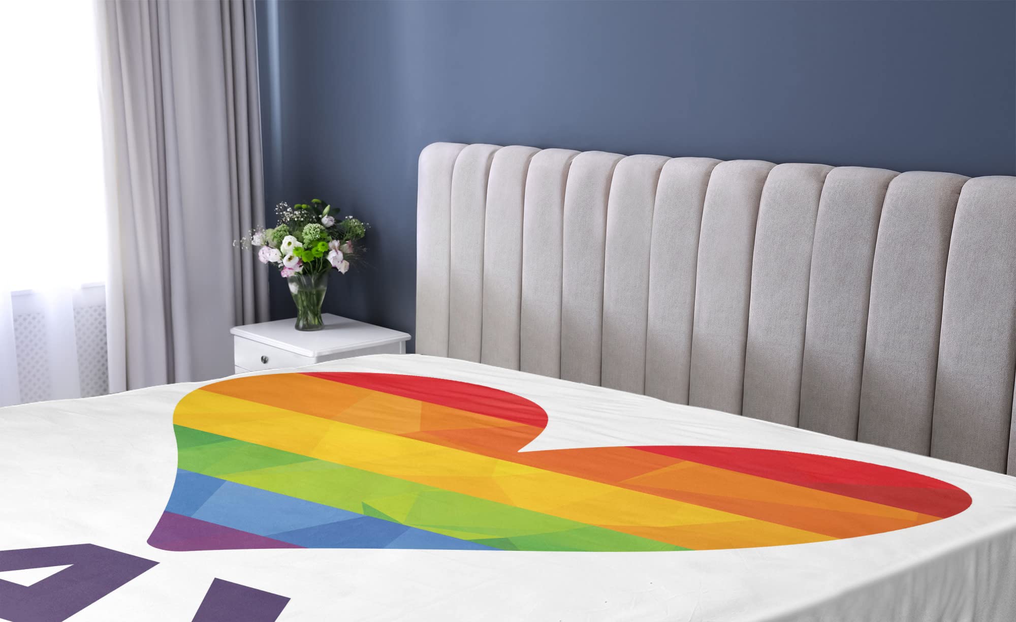 Ambesonne Pride Fitted Sheet - Polygonal Gay Rainbow Heart LGBT Love Design, Deep Pocket Twin Size Bed Sheet for Comfort | LGBTQ+ Community, Romantic Bedroom Decor, Dorm Essentials