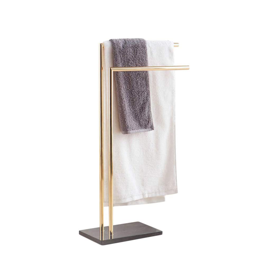 Freestanding Towel Rack - Double L Shape Metal Brass Towel Holder with Marble Base | Modern Bathroom & Kitchen Towel Drying Stand (80cm Height) | Perfect for Spa, Guest Bathrooms & Luxury Home Decor