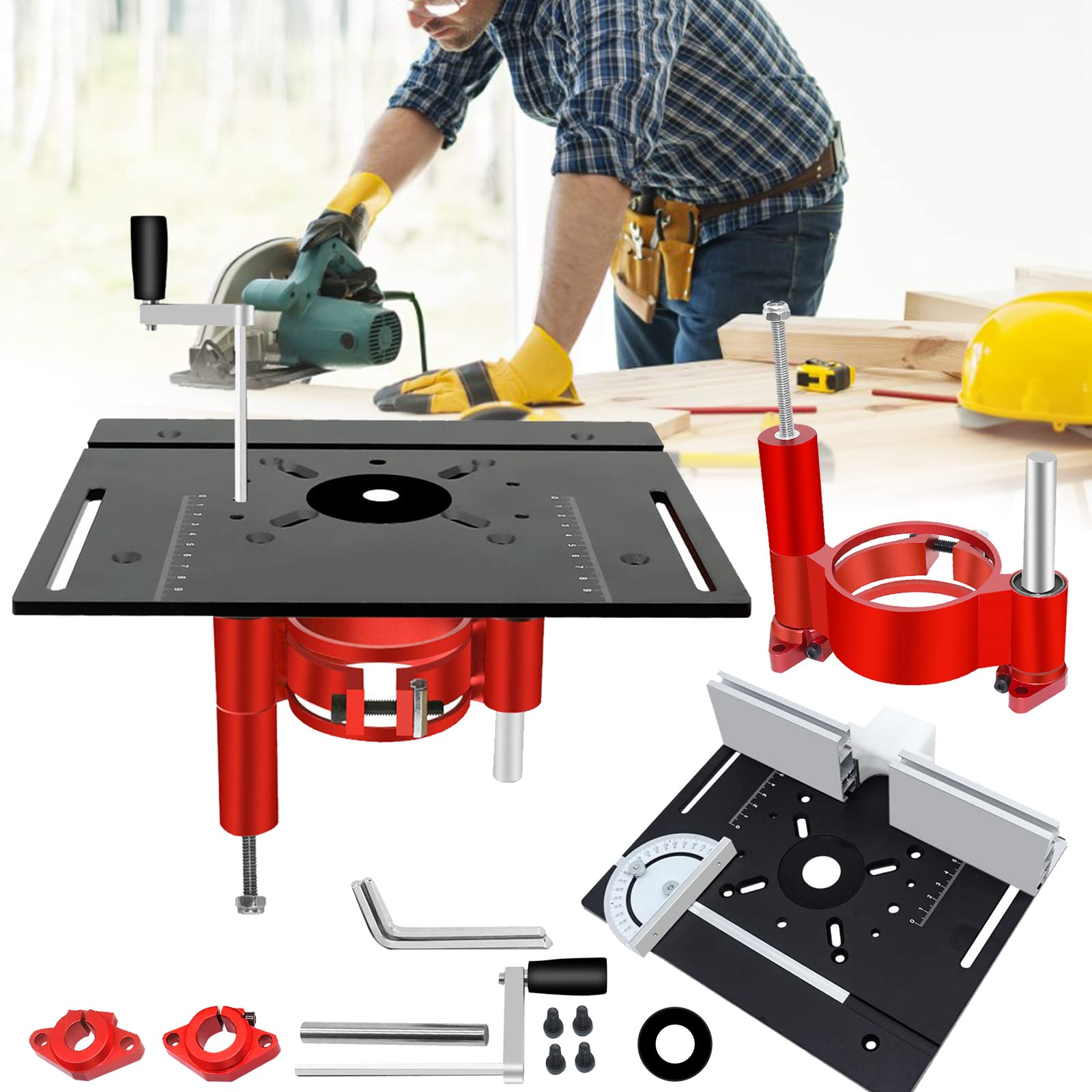 Precision Router Lift System with 3 Router Table Inserts - 47mm Max Lift, Black | Heavy-Duty Routing Table for Woodworking & DIY Projects | Perfect for Cabinet Making, Furniture Building & Professional Wood Shops