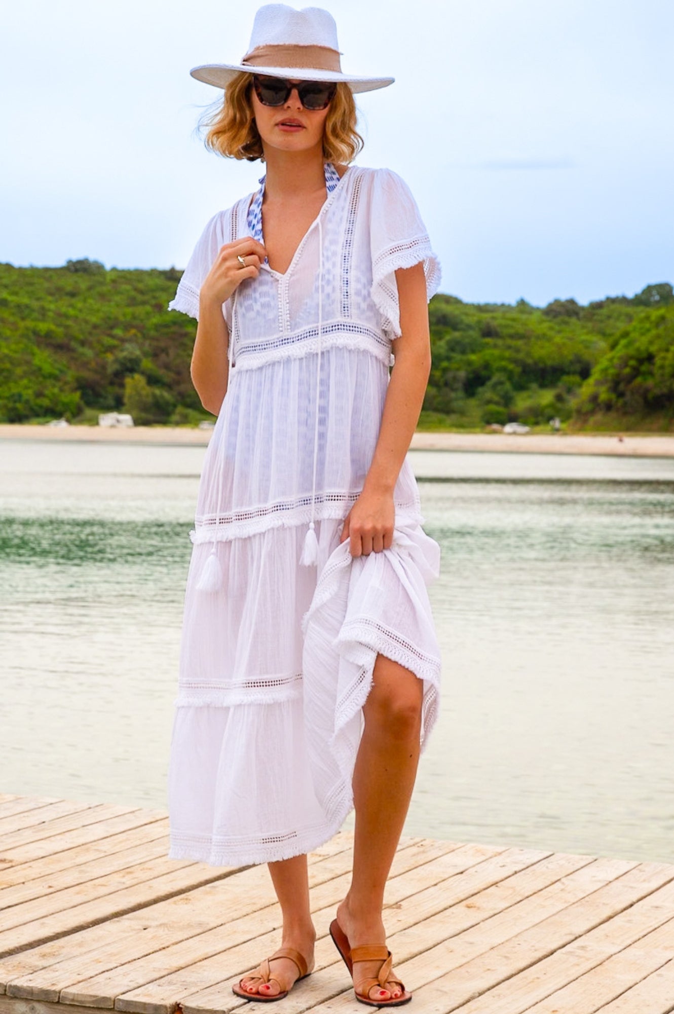 Elegant White Malaya Kaftan Dress - Flowy Boho Maxi Dress for Women | Perfect for Beach Vacations, Summer Parties & Resort Wear
