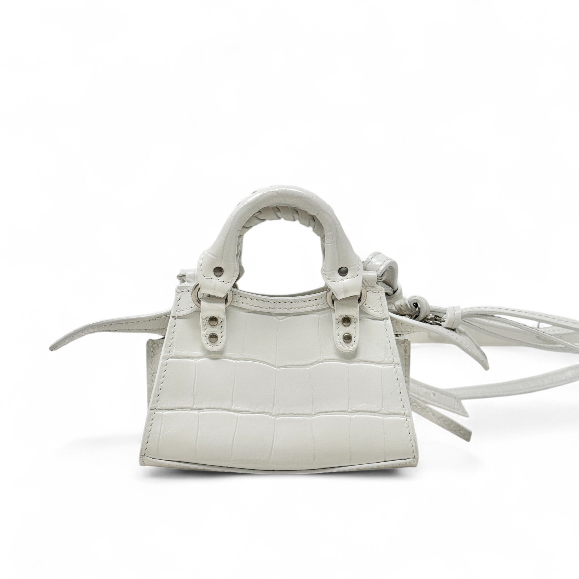 Balenciaga White Crocodile Embossed Nano City Bag - Stylish Mini Crossbody Purse for Women, Perfect for Parties, Dating & Daily Use
