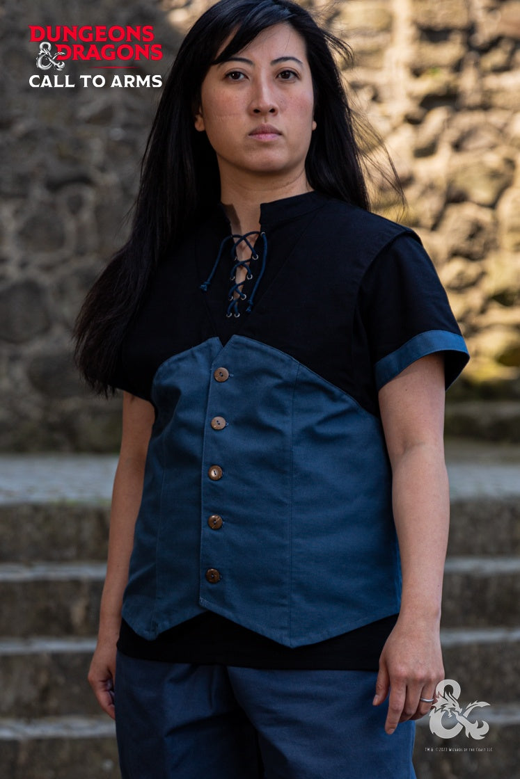Dungeons & Dragons Rogue Hooded Vest in Woad Blue - Perfect for Cosplay, LARPing, and Fantasy Costume Events