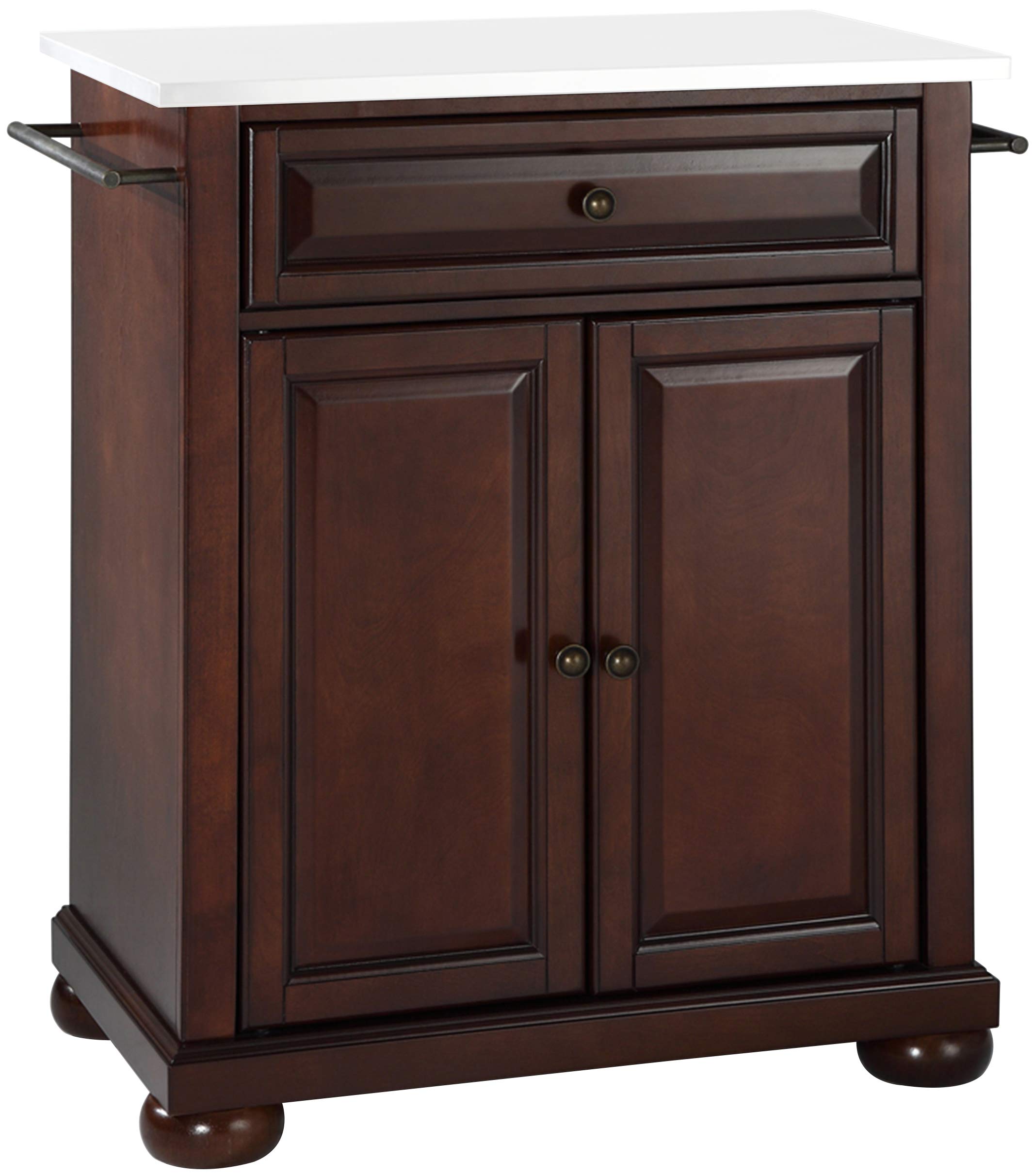 Crosley Alexandria Compact Kitchen Island with White Granite Top & Mahogany Base - Perfect for Small Kitchens, Breakfast Bars & Extra Counter Space