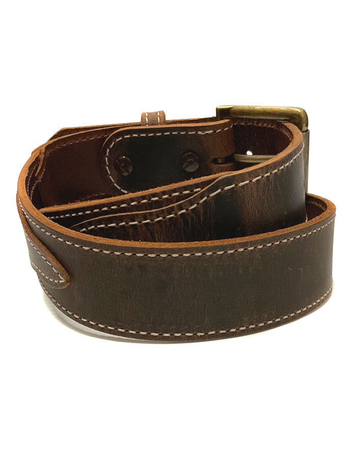 Genuine Yellowstone Leather Belt for Men - Distressed Brown with Scallop Edge Design - Durable Western Style Belt for Cowboy Boots, Jeans & Outdoor Adventures