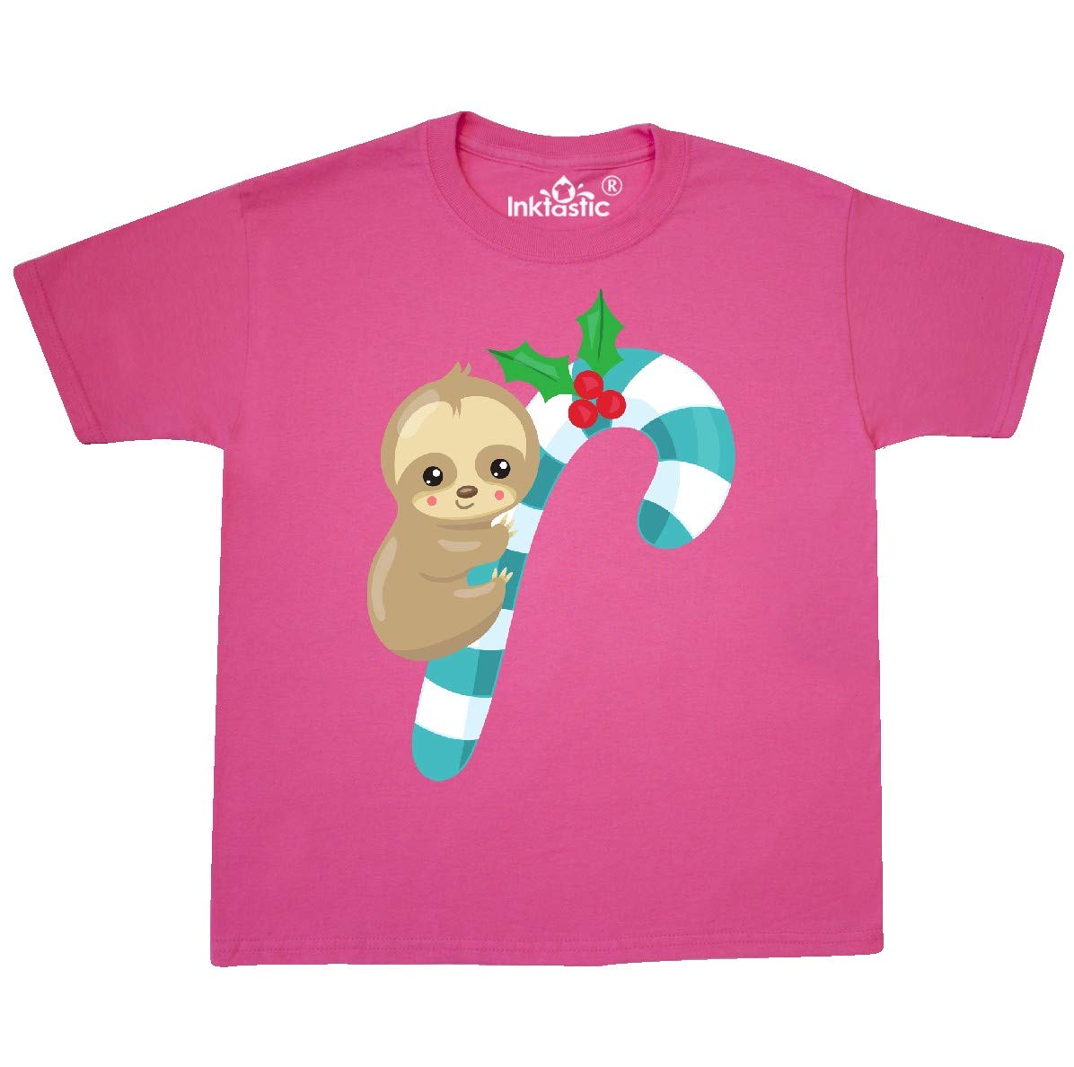 Festive Christmas Sloth T-Shirt with Candy Cane & Mistletoe Print - Cute Holiday Graphic Tee for Kids & Youth - Perfect for Christmas Parties & Family Gatherings