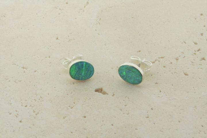 Natural Green Lime Opal Stud Earrings - Oval Cut Gemstone Jewelry for Women, Perfect for Parties & Daily Wear