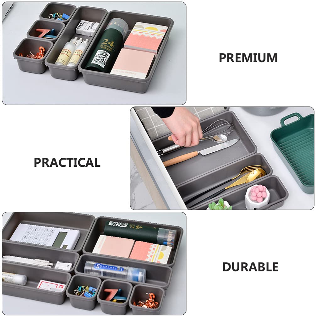 8-Piece Plastic Drawer Organizer Set - Underwear, Makeup & Bathroom Storage Boxes with Dividers - Ideal for Closet, Vanity & Bathtub Organization - Desktop Serving Trays & Drawer Storage Cases