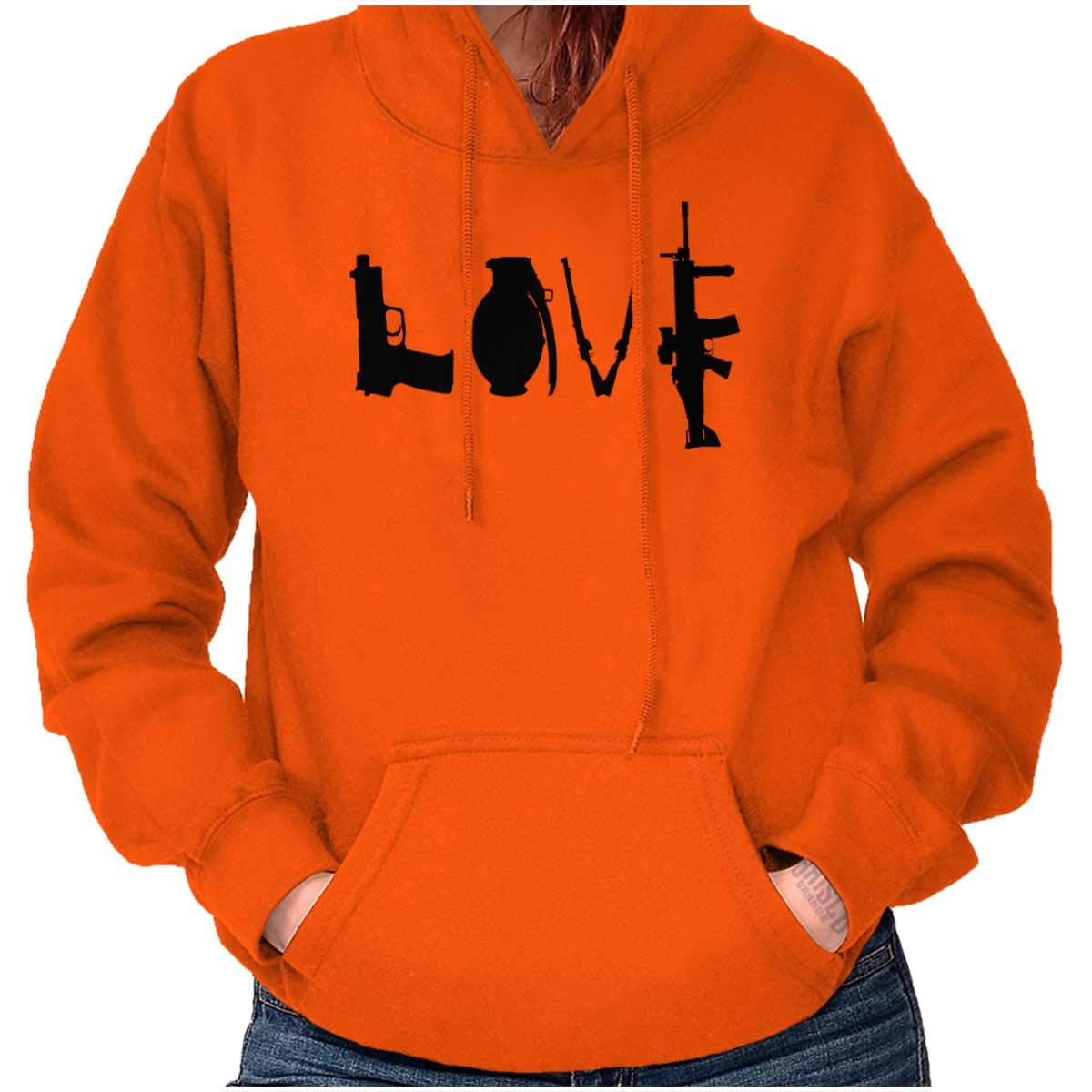 Brisco Brands Love Pistol Rifle Arms Owner America Hoodie Sweatshirt for Women - Patriotic American Gun Enthusiast Apparel for Outdoor Activities & Range Days