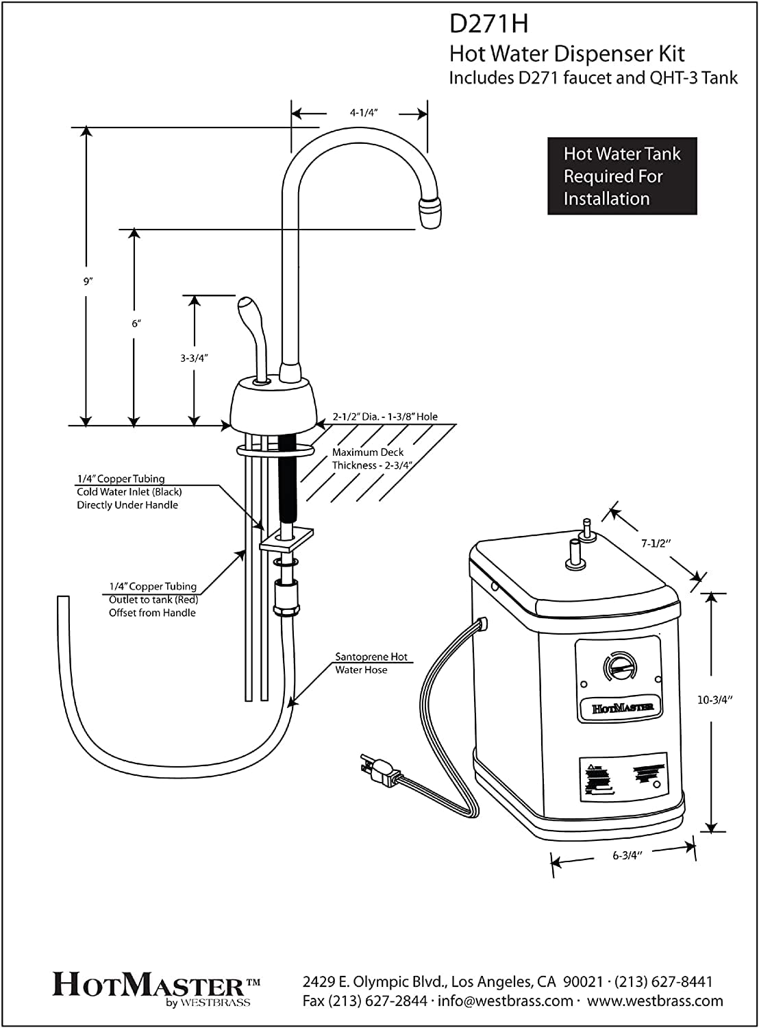 Westbrass D271H-11 Velosah 9-Inch Single Handle Hot Water Dispenser Faucet with Thermostatic Tank in Antique Copper - Perfect for Kitchen, Office, or Home Bar Instant Hot Water Needs