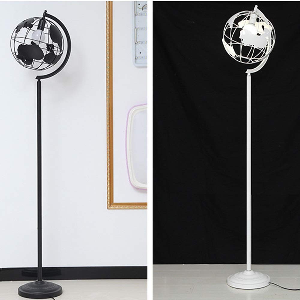 Black World Map Cage Floor Lamp - Industrial E27 Standing Light for Living Room, Home & Office | Perfect for Reading, Decor & Ambient Lighting